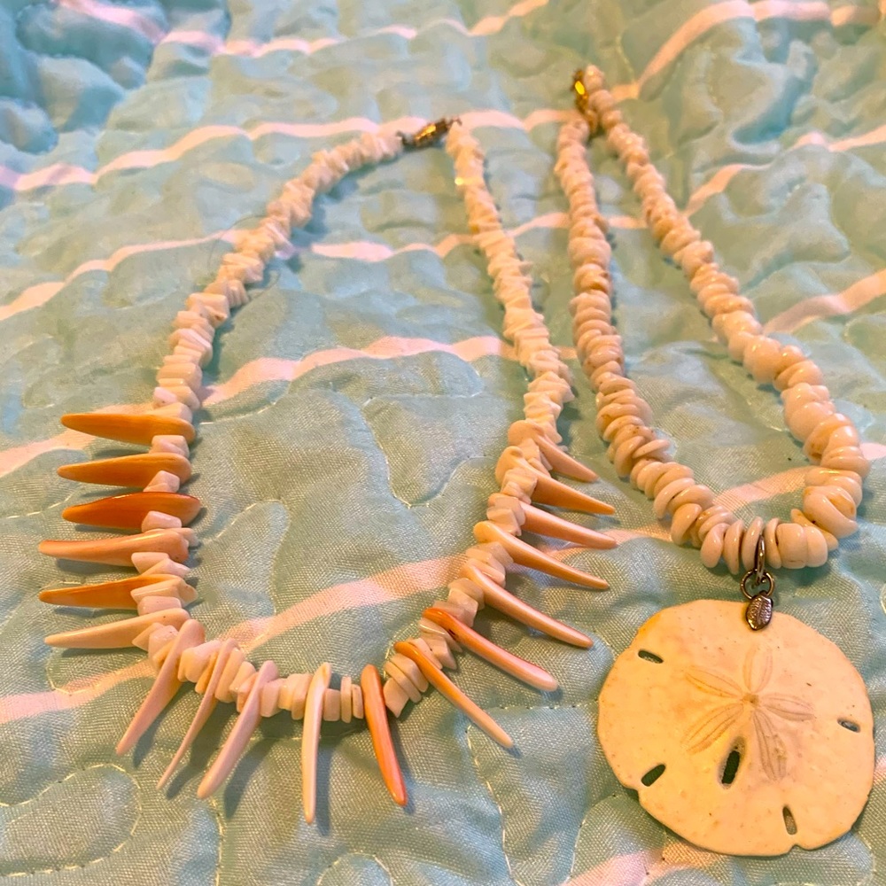 Heishi Conch Blush Pink Dagger Shell Beaded Necklaces Sand Dollar Collar Length